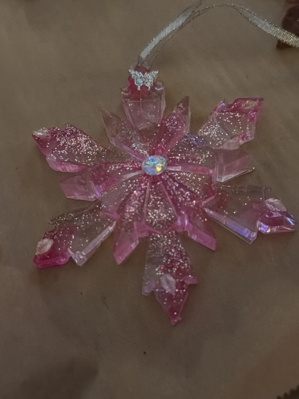 Pink Glitter Snowflake Holiday Ornament